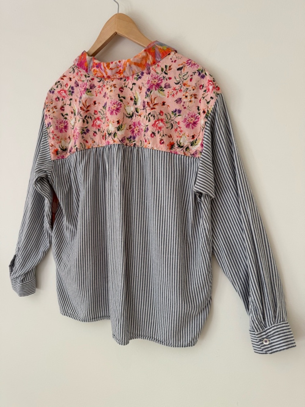 Maeve by Anthropologie The Clarissa High Low Button Down Stripe Floral Top Sz 14 - Picture 9 of 15